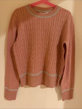 Bonpoint Pink Cable Knit Sweater with Silver Trim